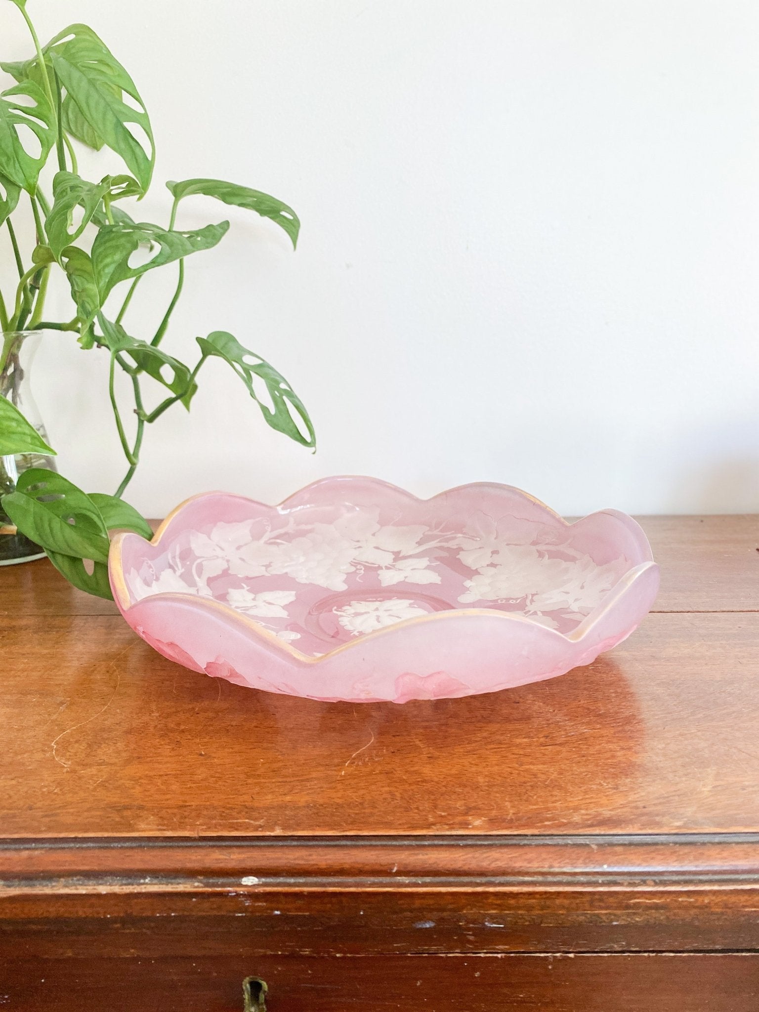 Vintage Pink Frosted Glass with Gold Rim - Perth Market