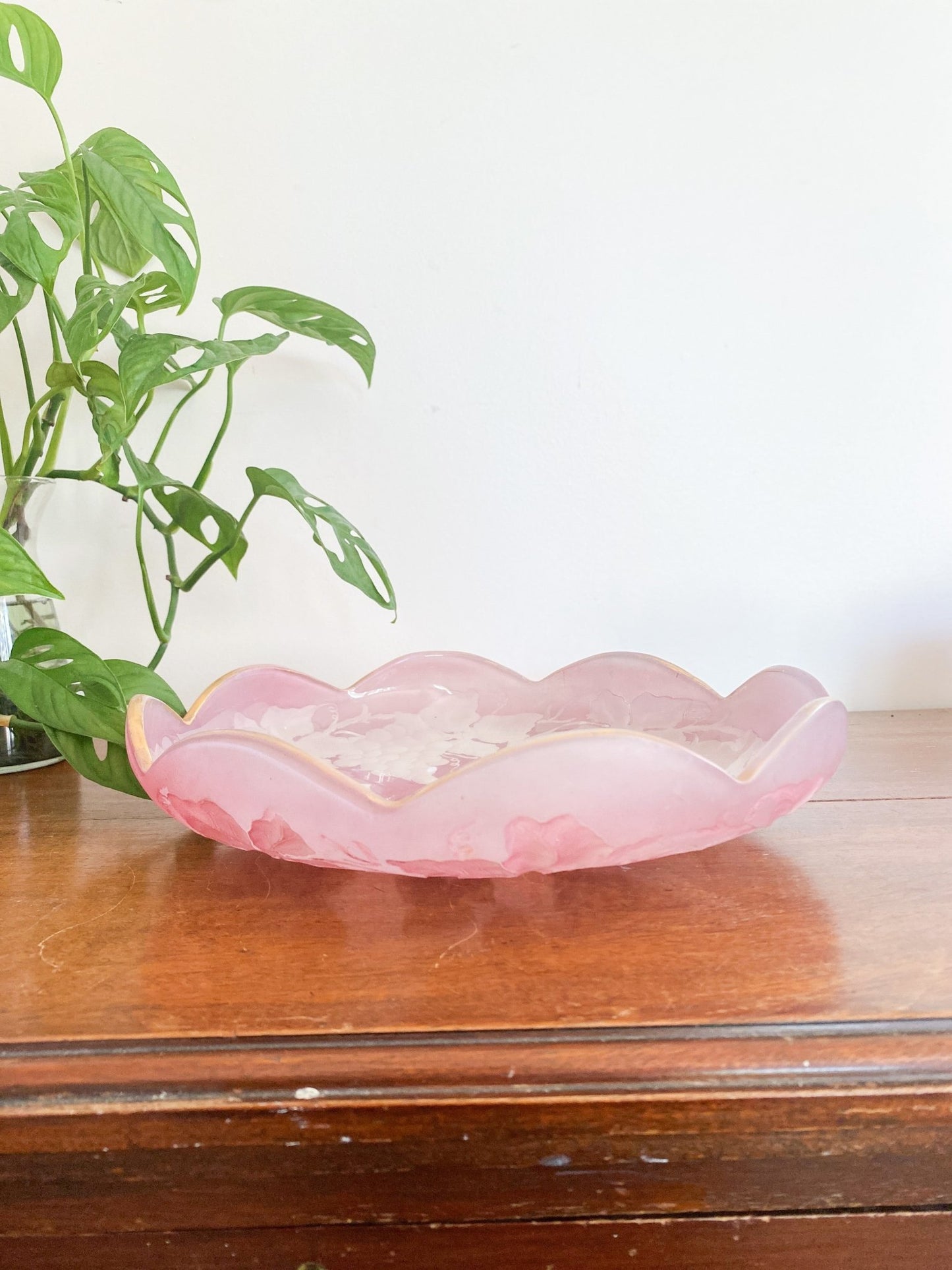 Vintage Pink Frosted Glass with Gold Rim - Perth Market