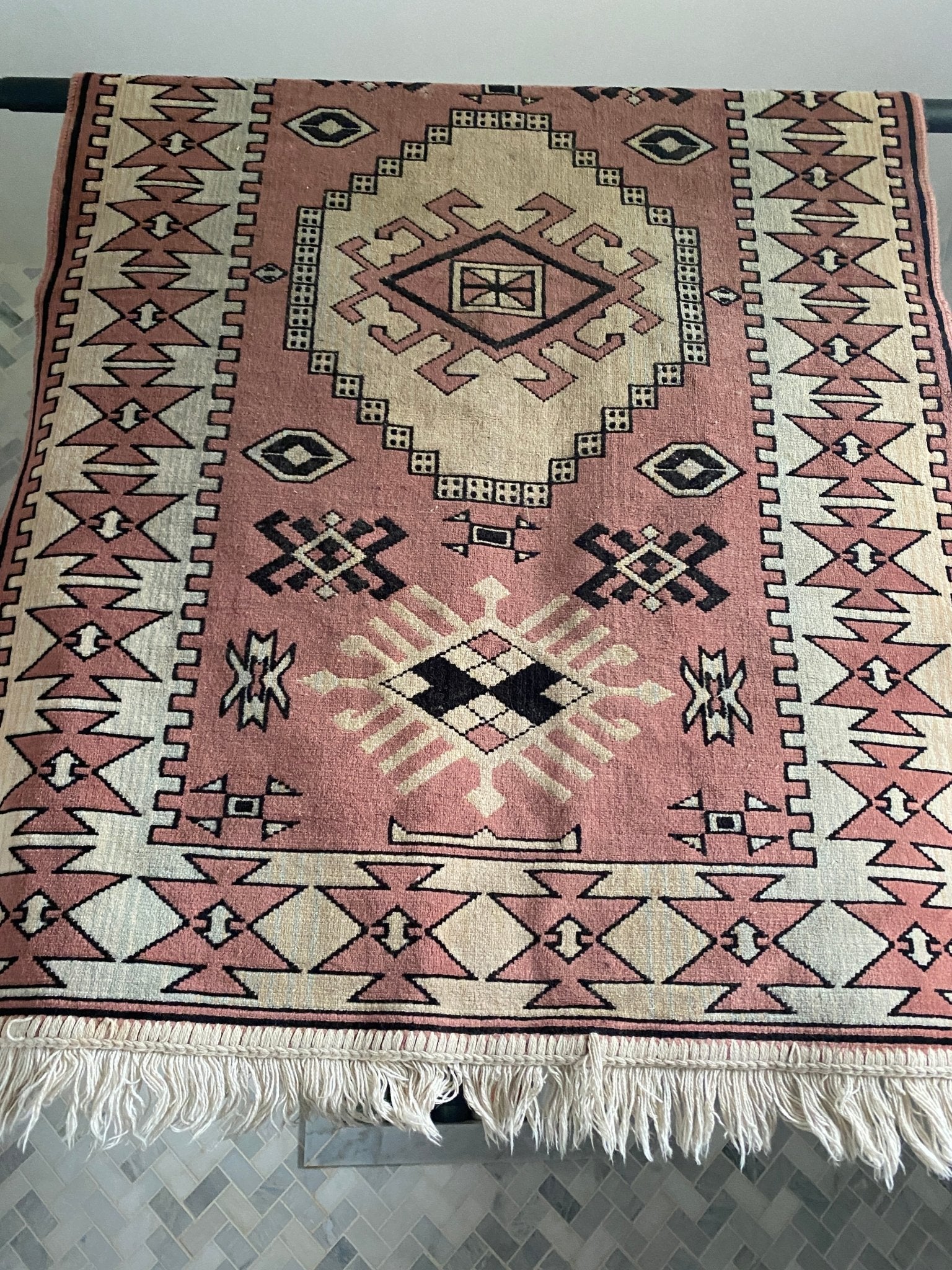 Vintage Pink Oushka Turkish Rug 27" x 46" - Perth Market