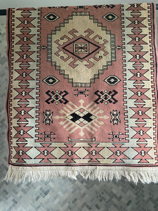 Vintage Pink Oushka Turkish Rug 27" x 46" - Perth Market