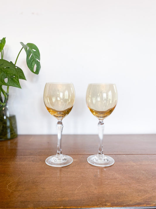 Vintage Yellow Gold Lustre Wine Glasses (Set of 2) - Perth Market