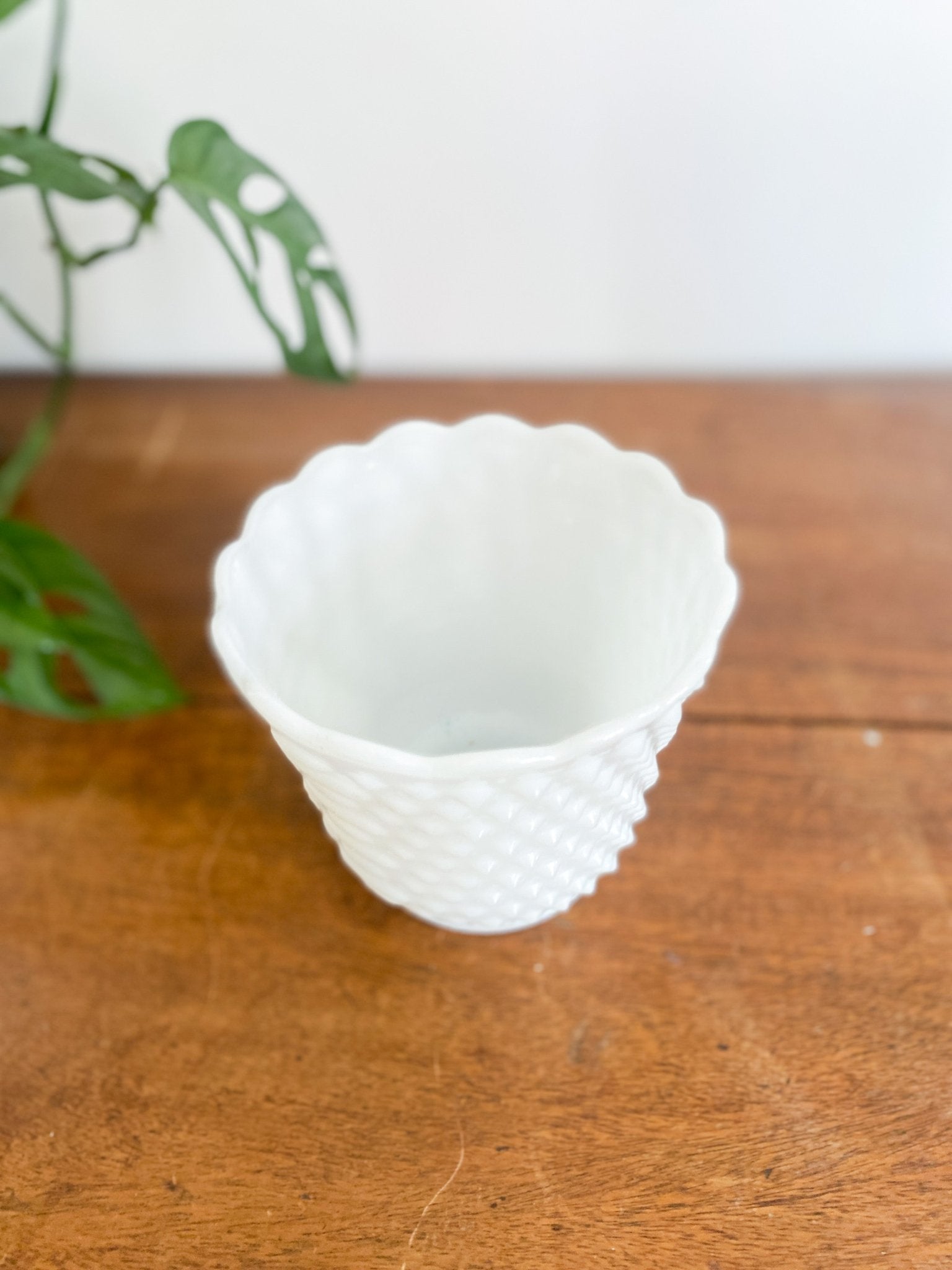 White Milk Glass Vintage Hobnail Planter - Perth Market