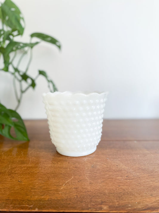 White Milk Glass Vintage Hobnail Planter - Perth Market