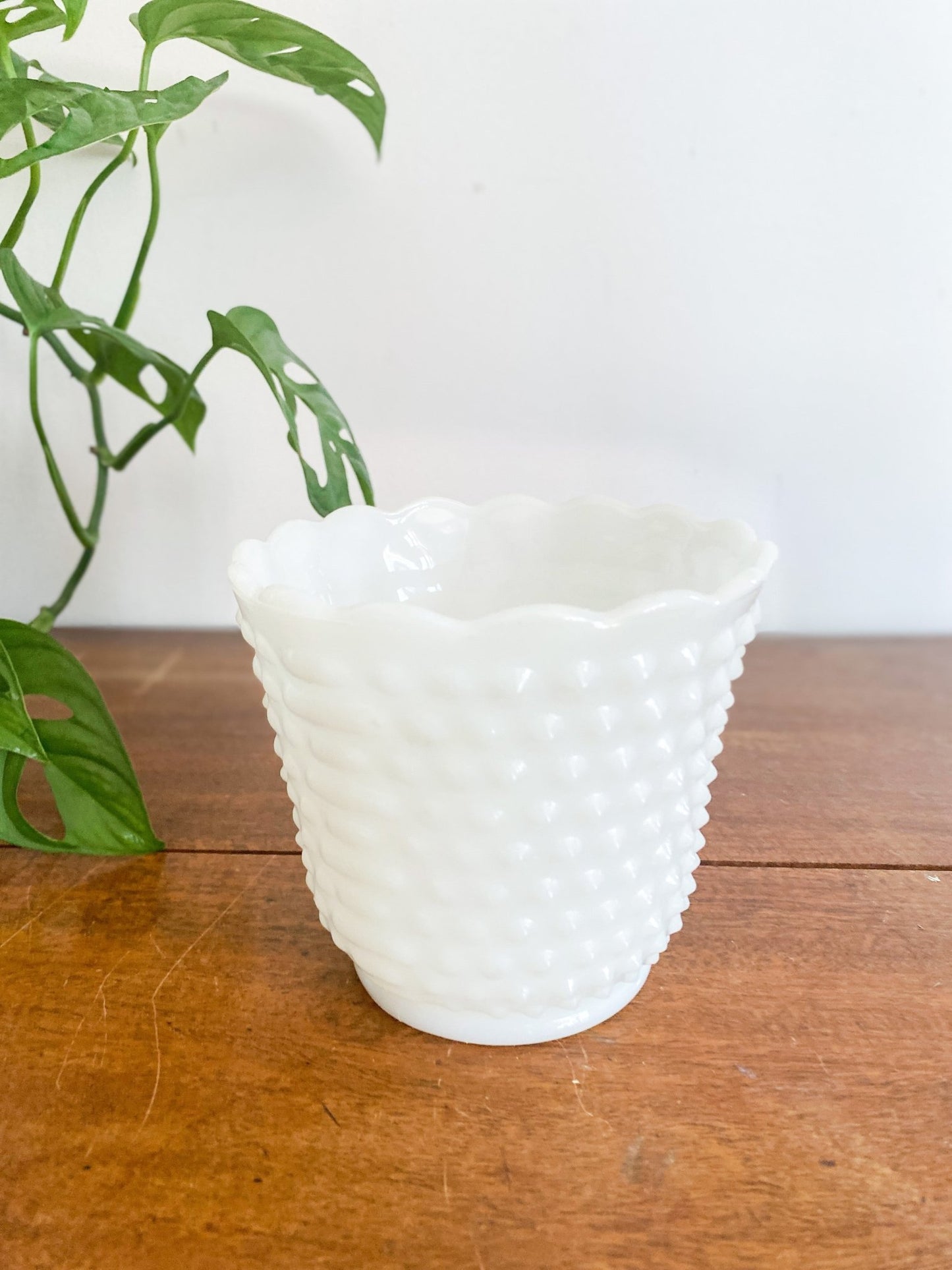 White Milk Glass Vintage Hobnail Planter - Perth Market