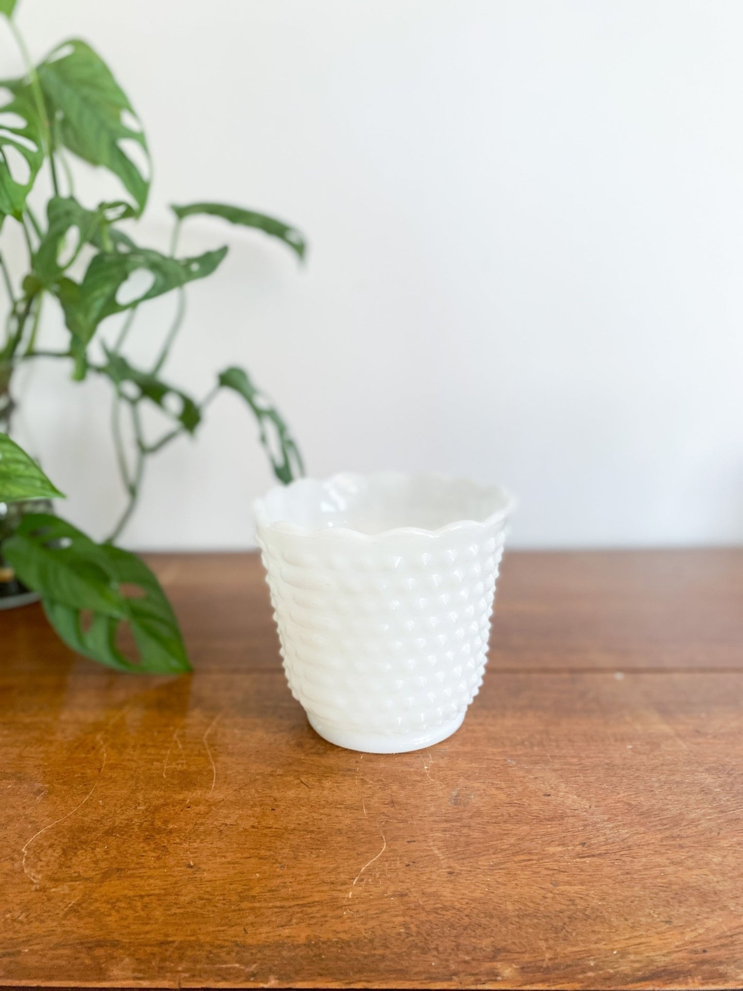 White Milk Glass Vintage Hobnail Planter - Perth Market