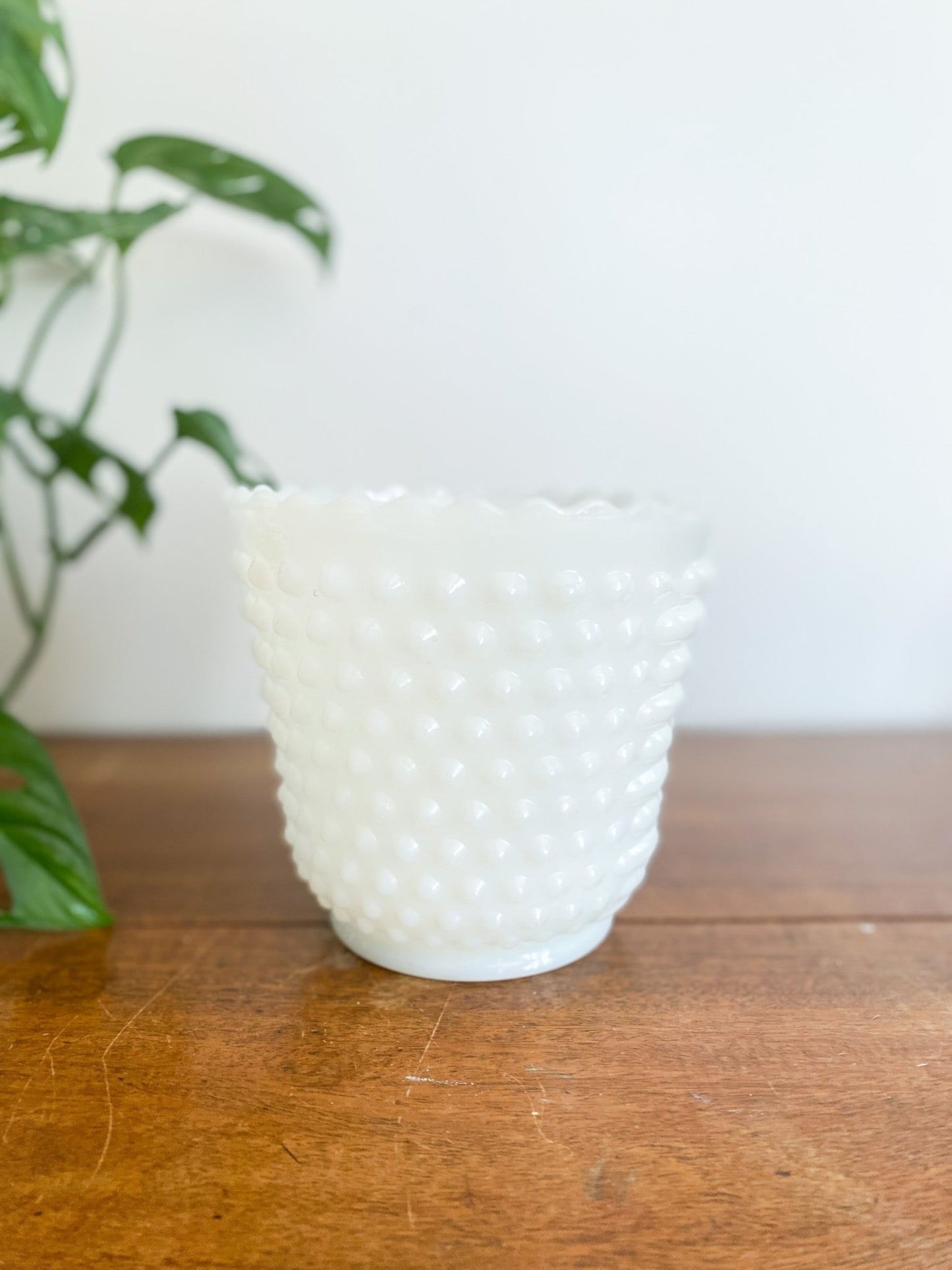 White Milk Glass Vintage Hobnail Planter - Perth Market