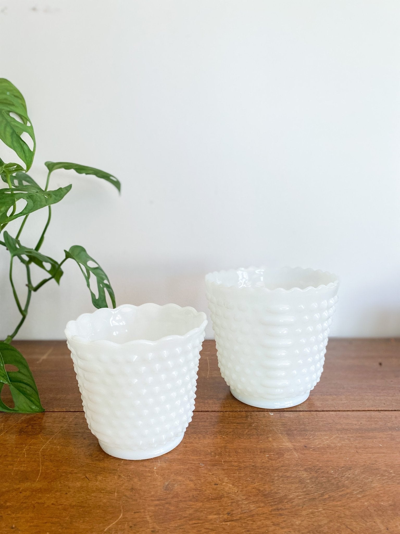 White Milk Glass Vintage Hobnail Planter - Perth Market