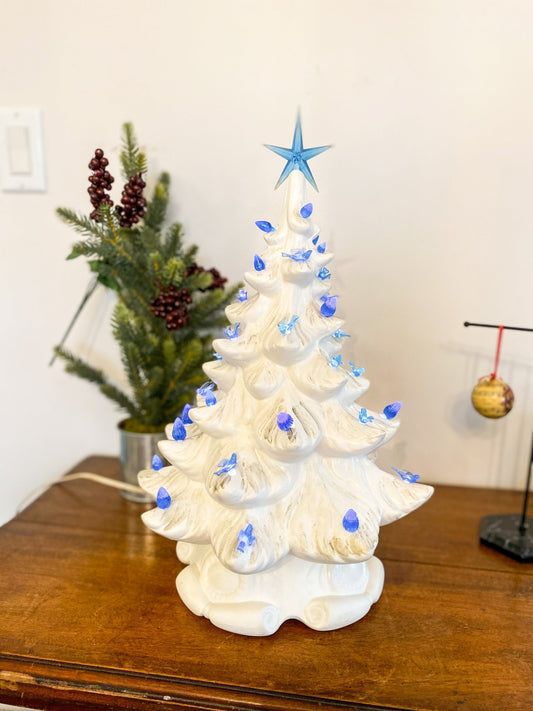 White Vintage Ceramic Christmas Tree with Light - Perth Market